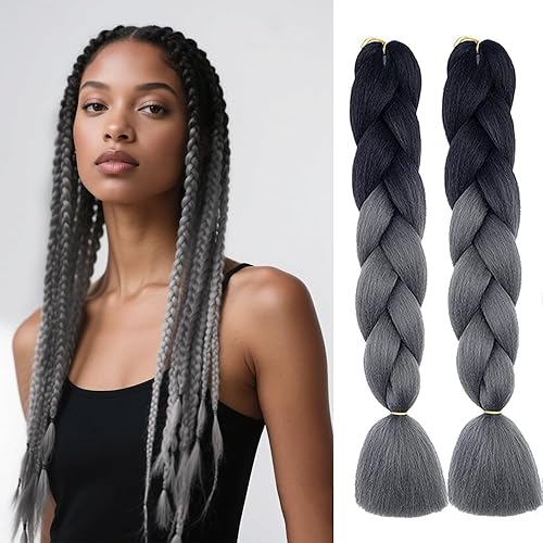 6 juegos de extensiones de cabello Kanekalon trenzado y sombreado, pelo de fibra sintética de alta temperatura de 24 pulgadas para trenzas crochet
