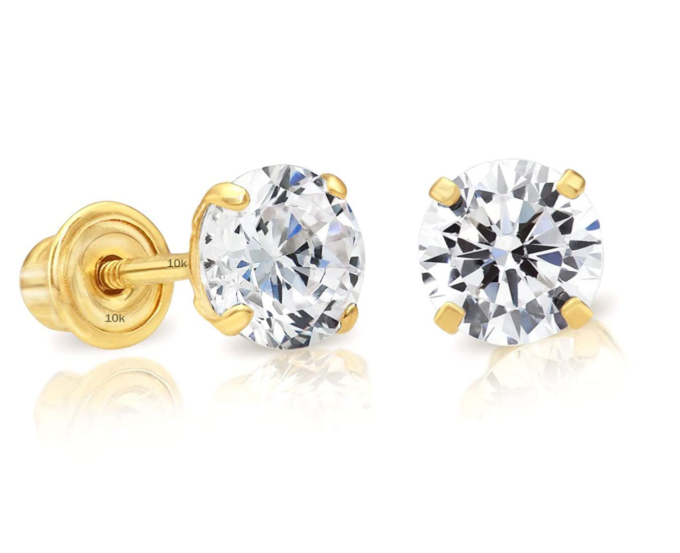 Art and Molly 10K Gold Round CZ Stud Earrings, Screw Back