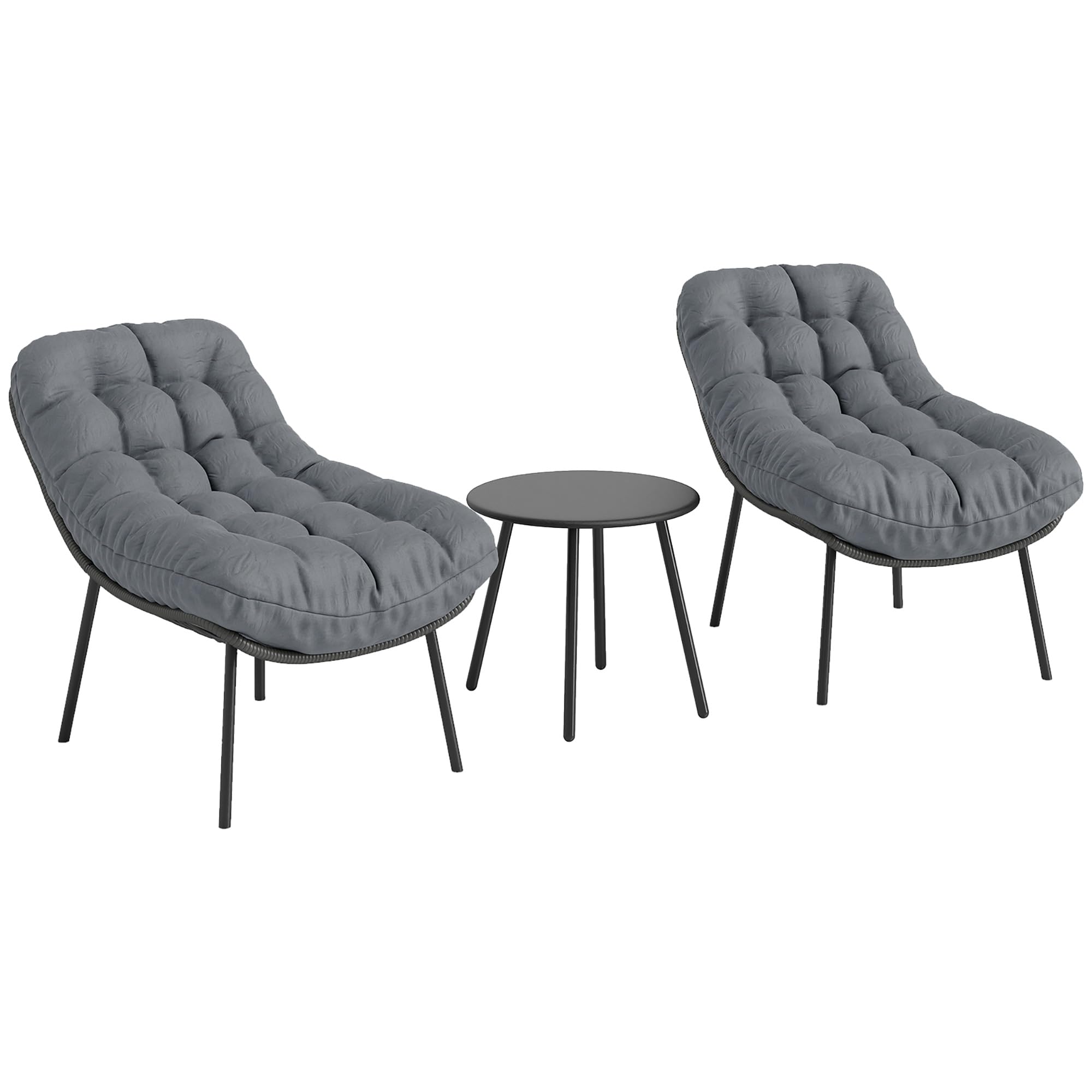 Outsunny Salon de Jardin Extérieur 2 Personnes en Résine Tressée Acier Gris