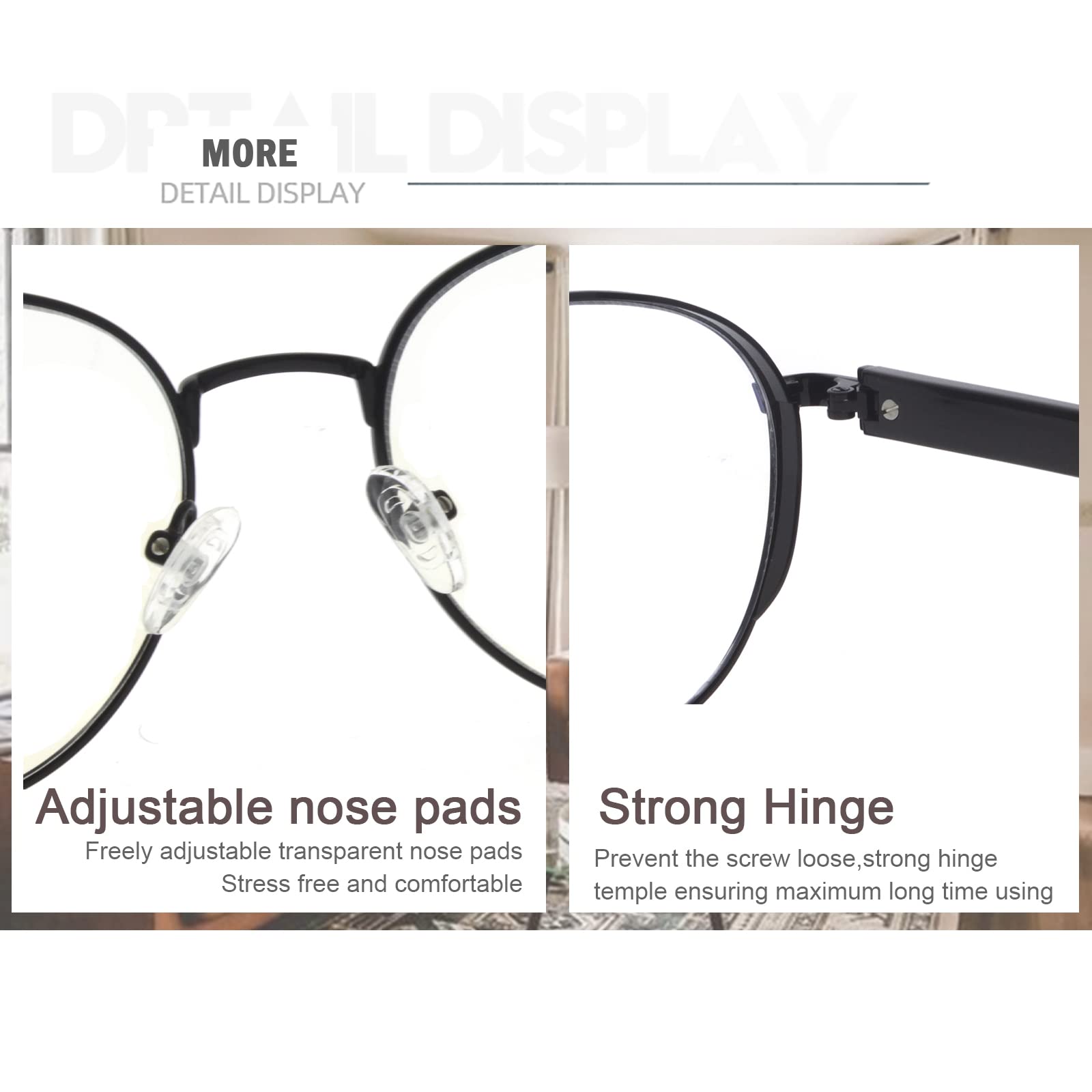 MOSTAR Lunettes rondes vintage populaires anti-lumière bleue pour homme et femme - Lunettes de protection des yeux - Lunettes élégantes en métal, Noir , M