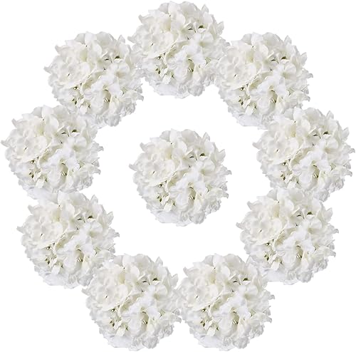 IPOPU 10 flores artificiales de hortensias blancas, flores de seda de hortensias falsas con tallos de flores sintéticas, decoración de mesa para