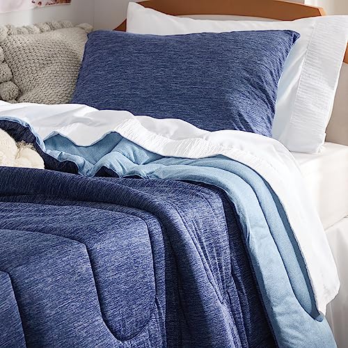 Image of Bedsure Twin /Twin XL Comforter Set - Navy Blue Soft Bedding for All Seasons, Cationic Dyed Bed Set, 2 Pieces, 1 Twin Size Comforter and 1 Pillow Sham