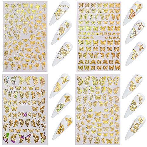 EBANKU 12 Blätt Schmetterling Nagelabziehbilder, Laser Gold und Silber Farbe Schmetterling 3D Selbstklebend… – Bild 6