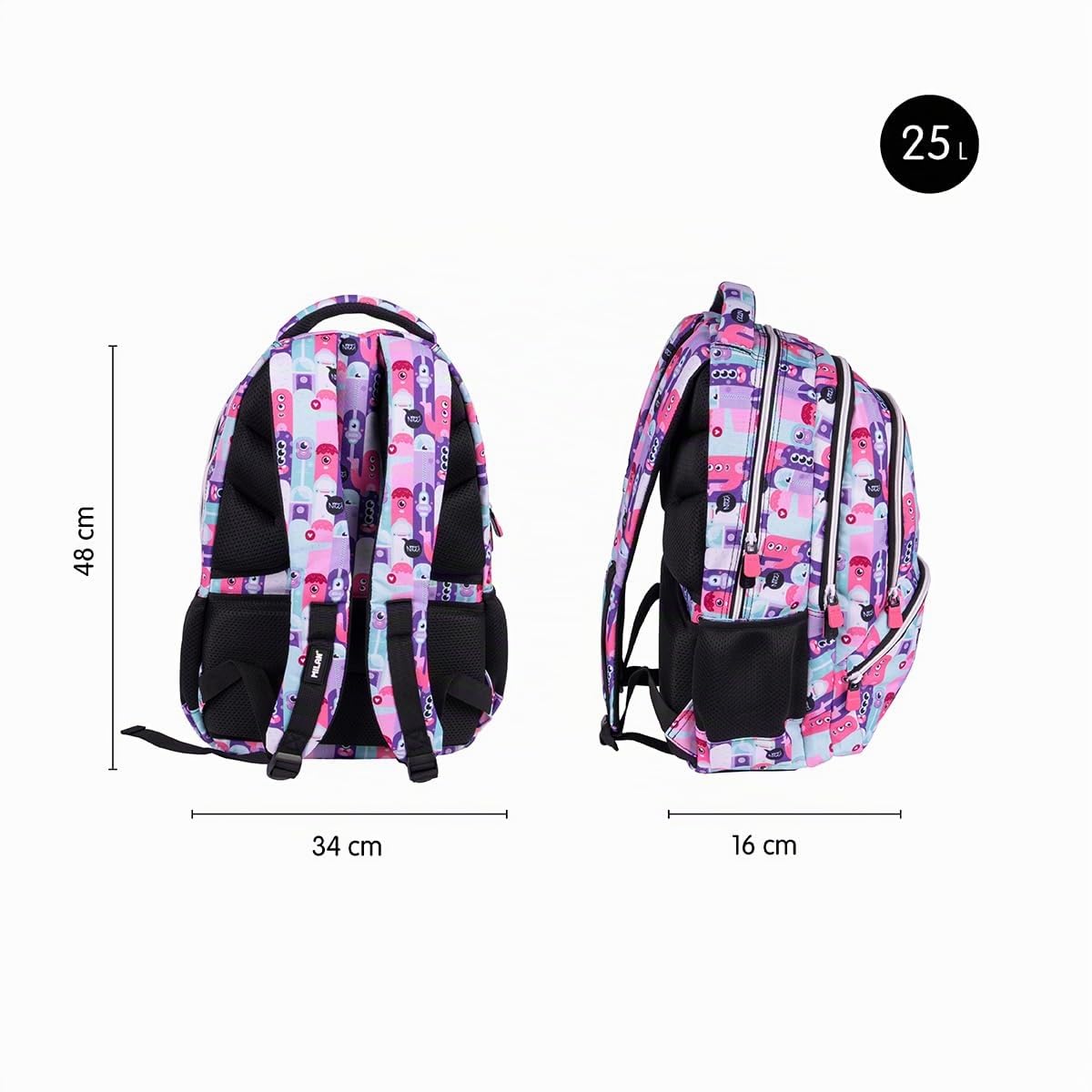 MILAN® Mochila escolar 4 cremalleras (25 L) serie especial Aliens 2
