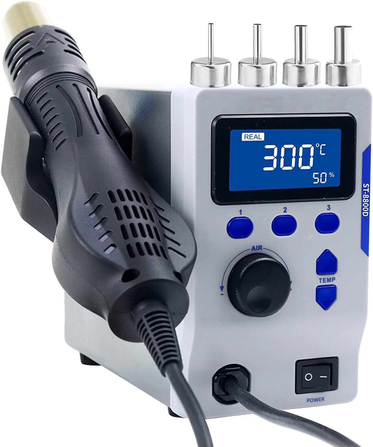 Solder Rework Station Heat Gun Adjustable Temperature Air Volume Anti-Static Hot(Ac220v)