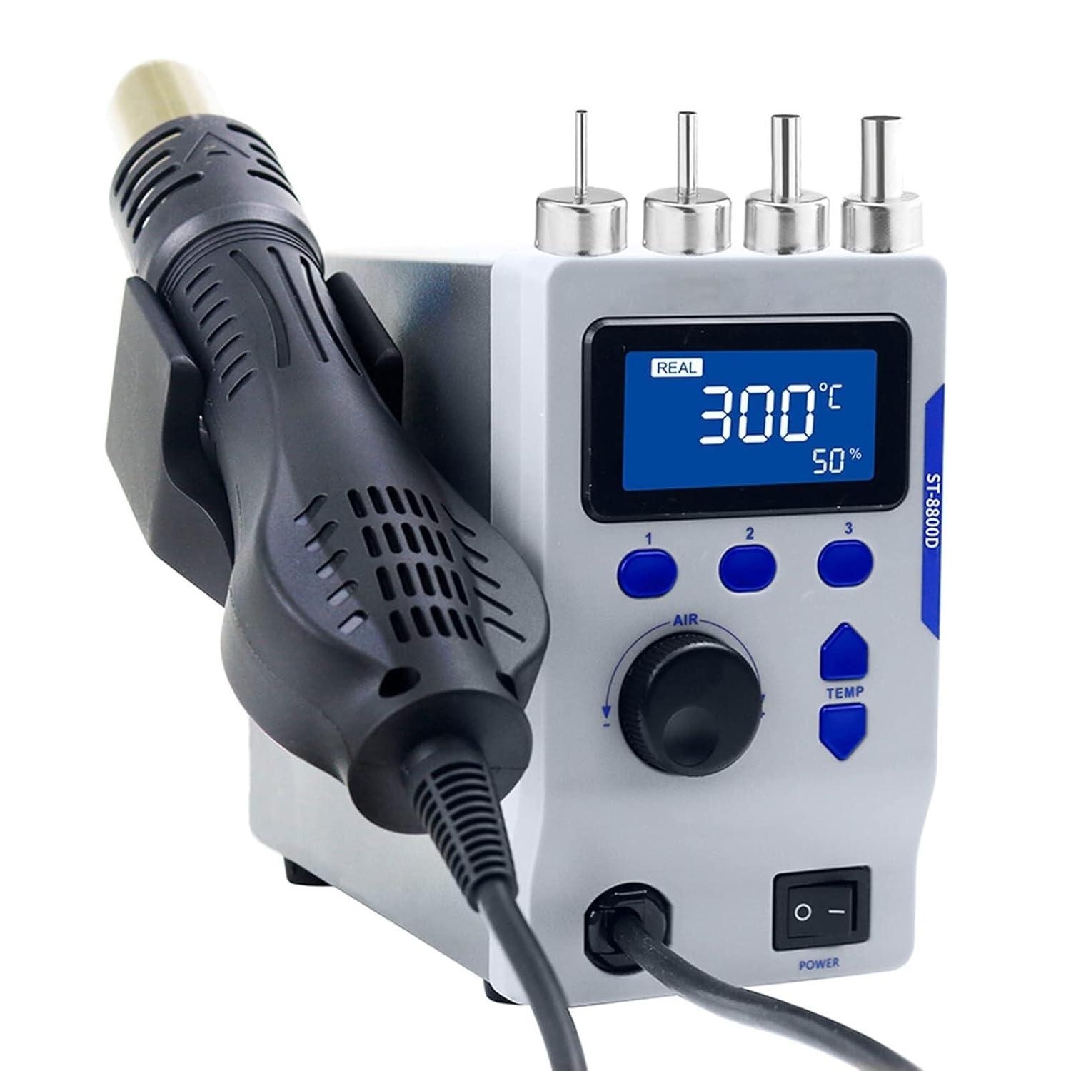 Solder Rework Station Heat Gun Adjustable Temperature Air Volume Anti-Static Hot Ac220v