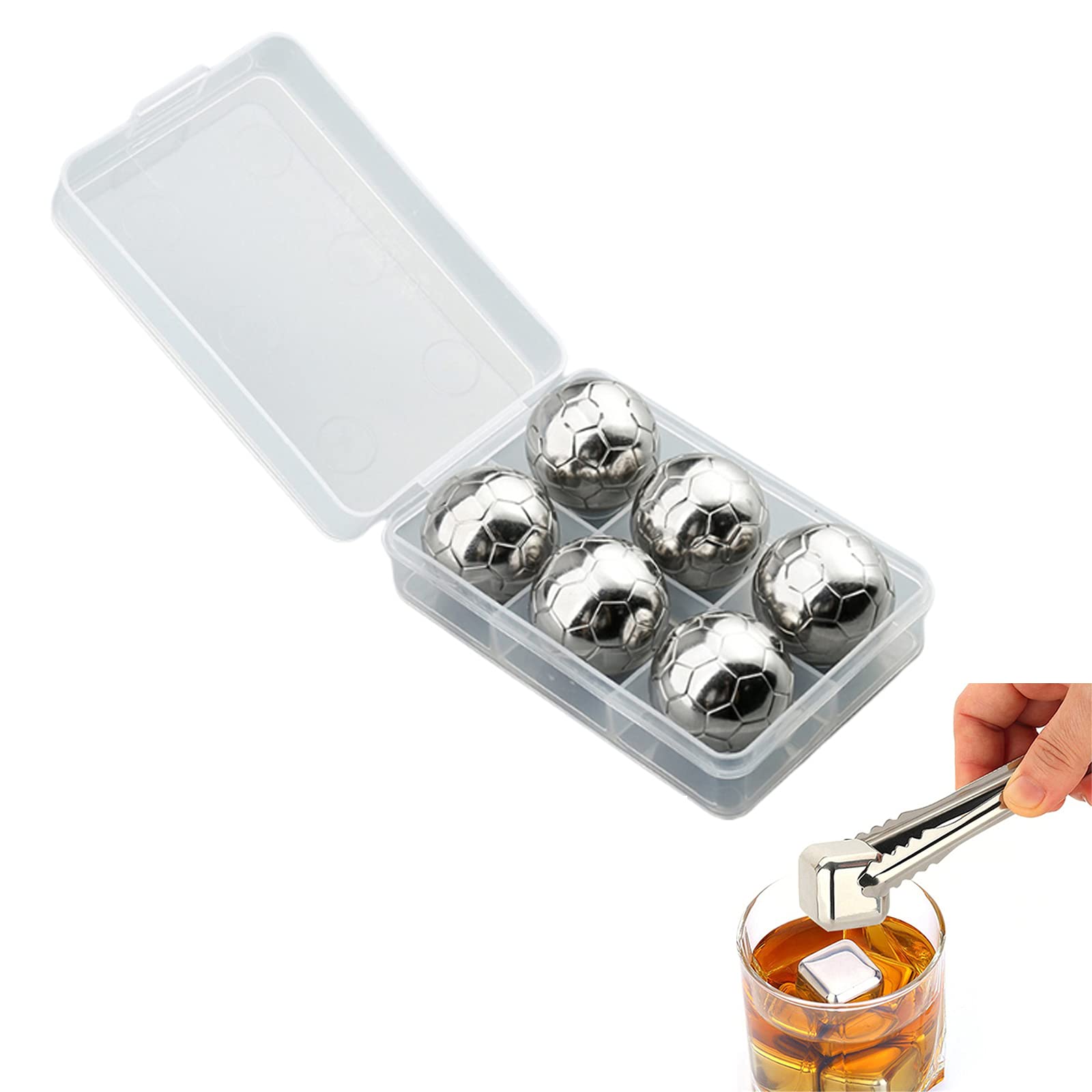 Piedras de Whisky de Fútbol, Cubitos de Hielo Reutilizables de Acero Inoxidable, Rocas Escalofriantes para Whisky y Vino, Barra de Cocina para el Hogar,6PCS