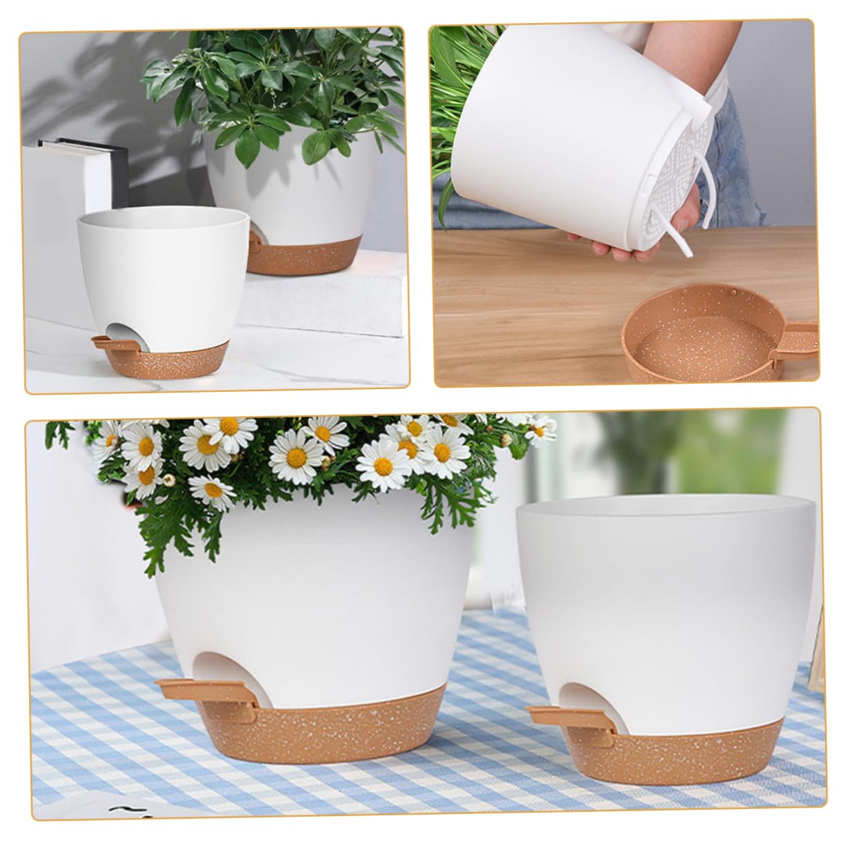 Sosoport 3stücke Teiliges Set Selbstbewässernder Blumentöpfe Mit Wasserspeicher Für Zimmerpflanzen Praktische Automatische Bewässerung Für Innenräume Und Balkone