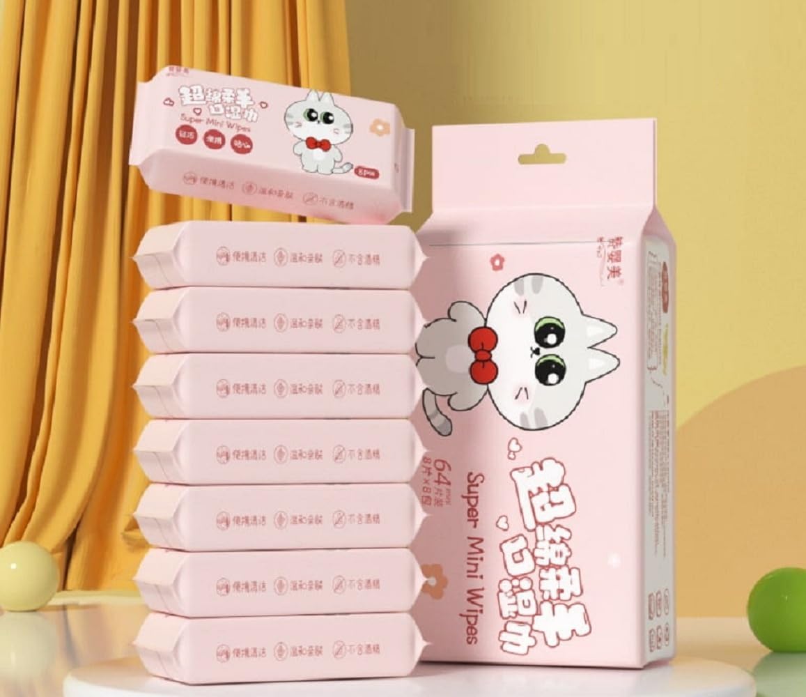 Mini Baby Wipes Disposable Portable Pocket Water Wipes Baby Skin Care Wet Tissue Travel Children Baby Hand & Face Baby Sanitizing Cleansing/Moisturising Wipes For Fresh(64 Wipes X 1 Pack)