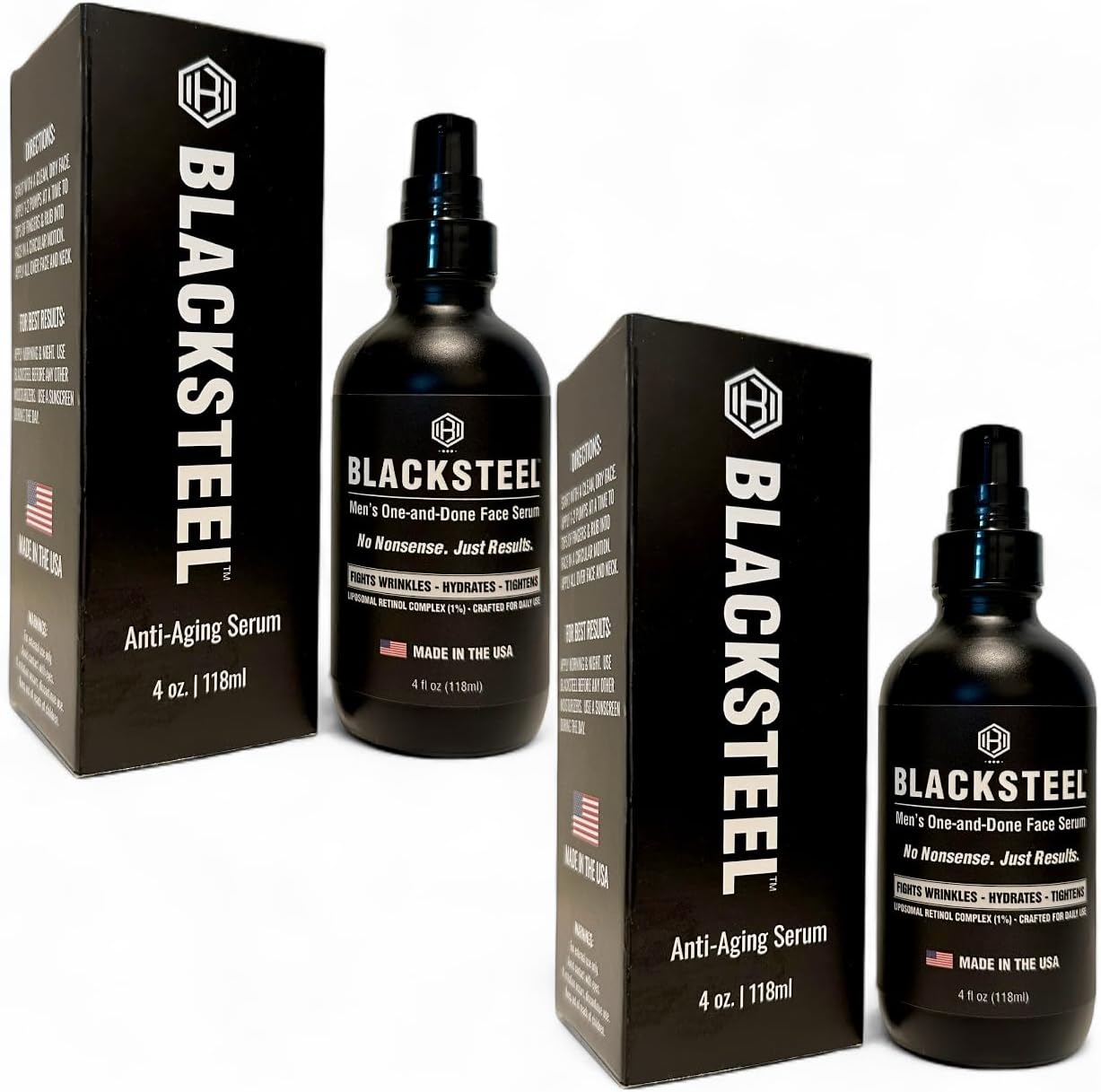 BLACKSTEEL Men’s Anti-Aging Face Serum with Retinol & Hyaluronic Acid | 4 oz (2-Pack)