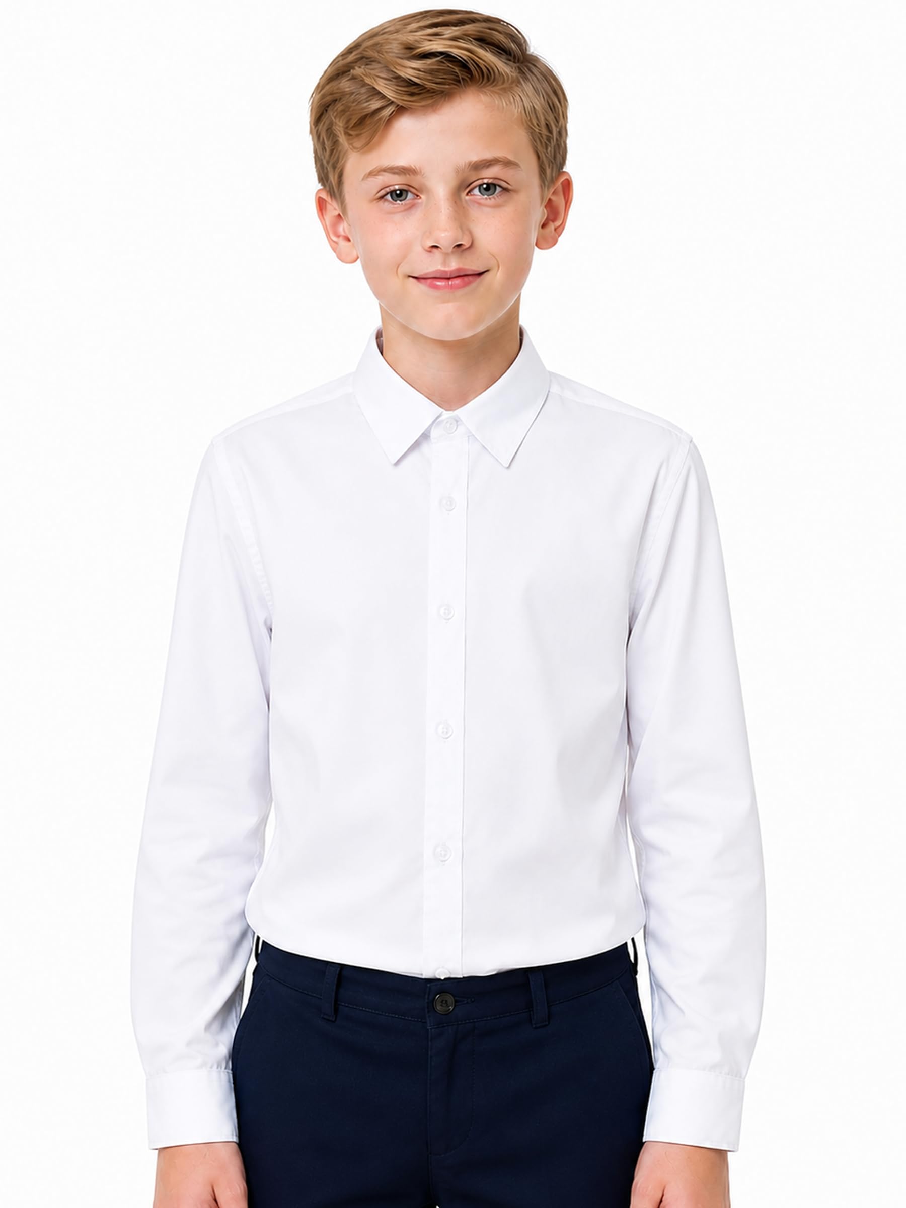 SOLOCOTE Boys Long Sleeve White Button-Down Shirt School Uniform Tops