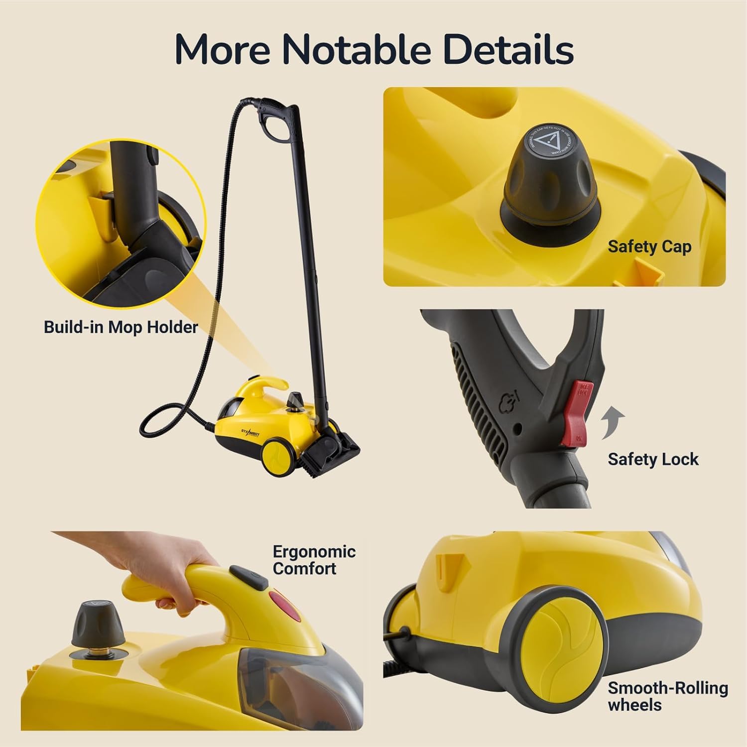 STEAMBOT Mop parowy 37 w 1 do domu i samochodu, zbiornik na wodę 2 l, wąż 1,3 m, głębokie czyszczenie parą do podłóg, płytek, fug, okien, kuchni, salonu, parowar wielopowierzchniowy