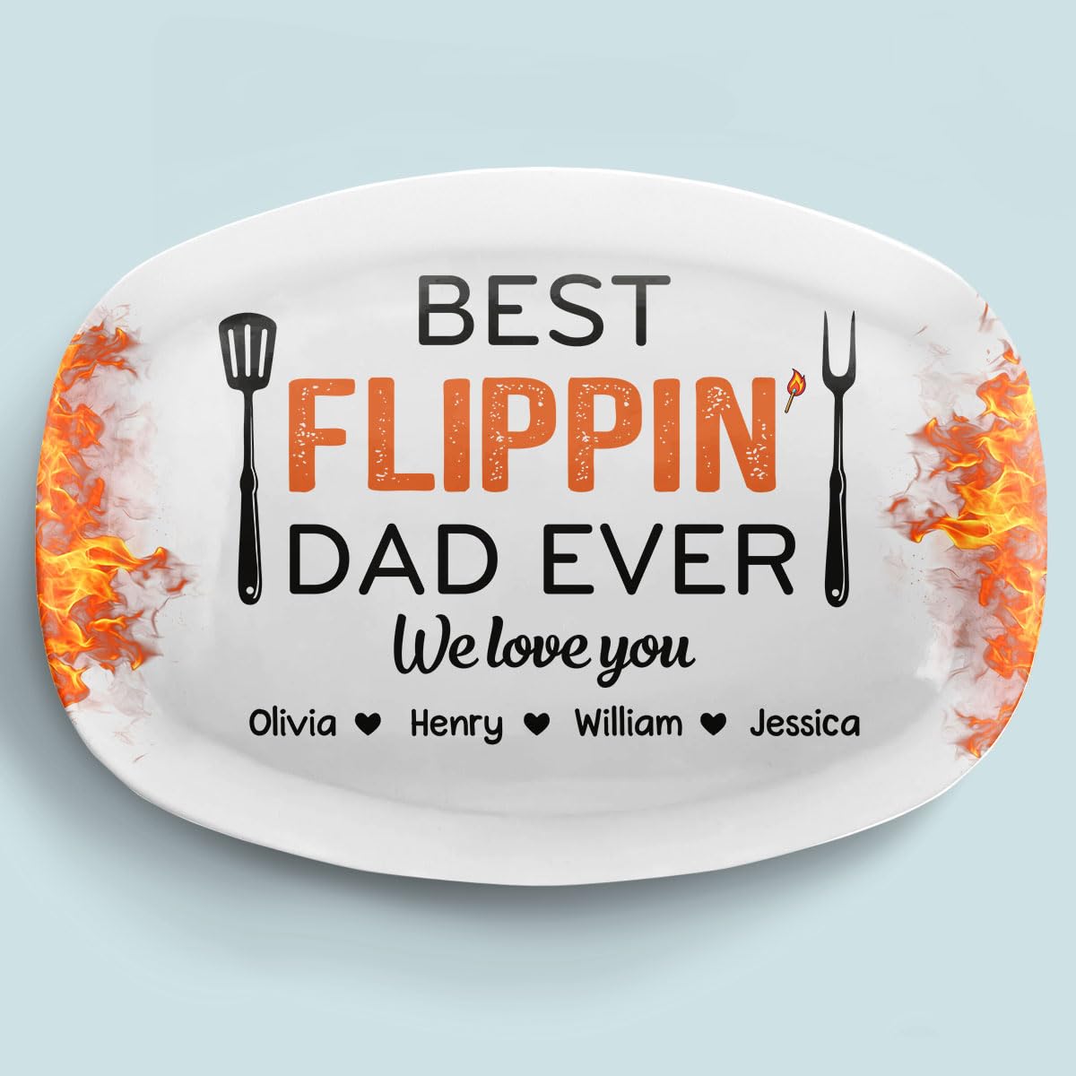 Joy Crafters Best Flippin’ Dad Ever Gifts for Him - Family Personalized Platter, Fathers Day Birthday Gifts for Dad, Papa, Grandpa, Husband, Daddy's Grilling Plate, Father Gift from Daughters Sons