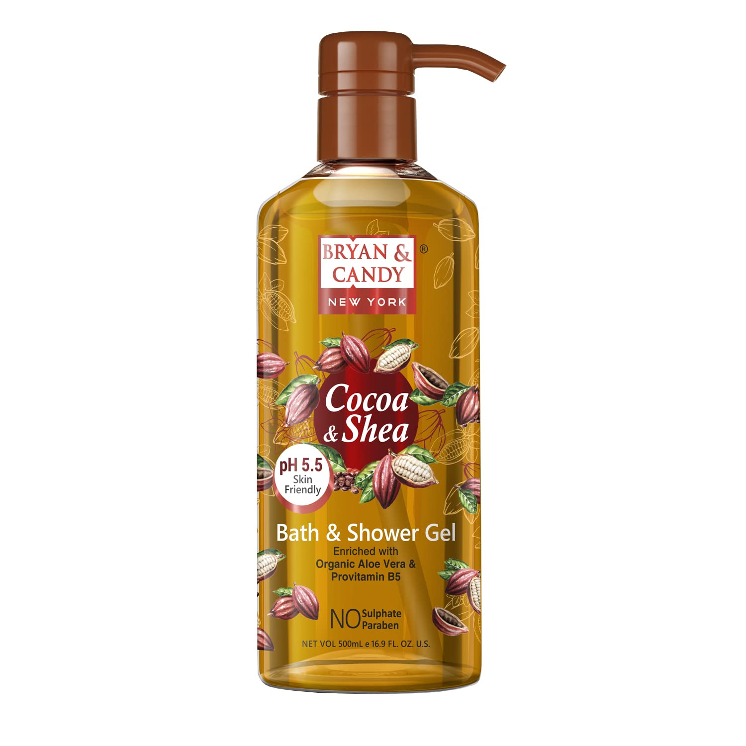 Bryan & Candy Cocoa Shea Shower Gel | Organic Aloe Vera & Pro Vitamin B5 |Skin-Friendly pH 5.5 for All Skin Types,SLS & Paraben Free | 24hrs Moisturizing | 500ml