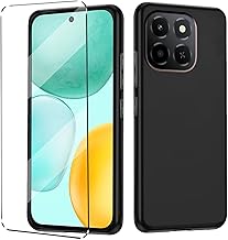 2-in-1 Case Compatible with Honor X6C Phone case with 1 Pack Tempered Glass Screen Protector for Honor X6C, Slim Fit Soft TPU Shockproof Anti-Scratch Phone Case - Black
