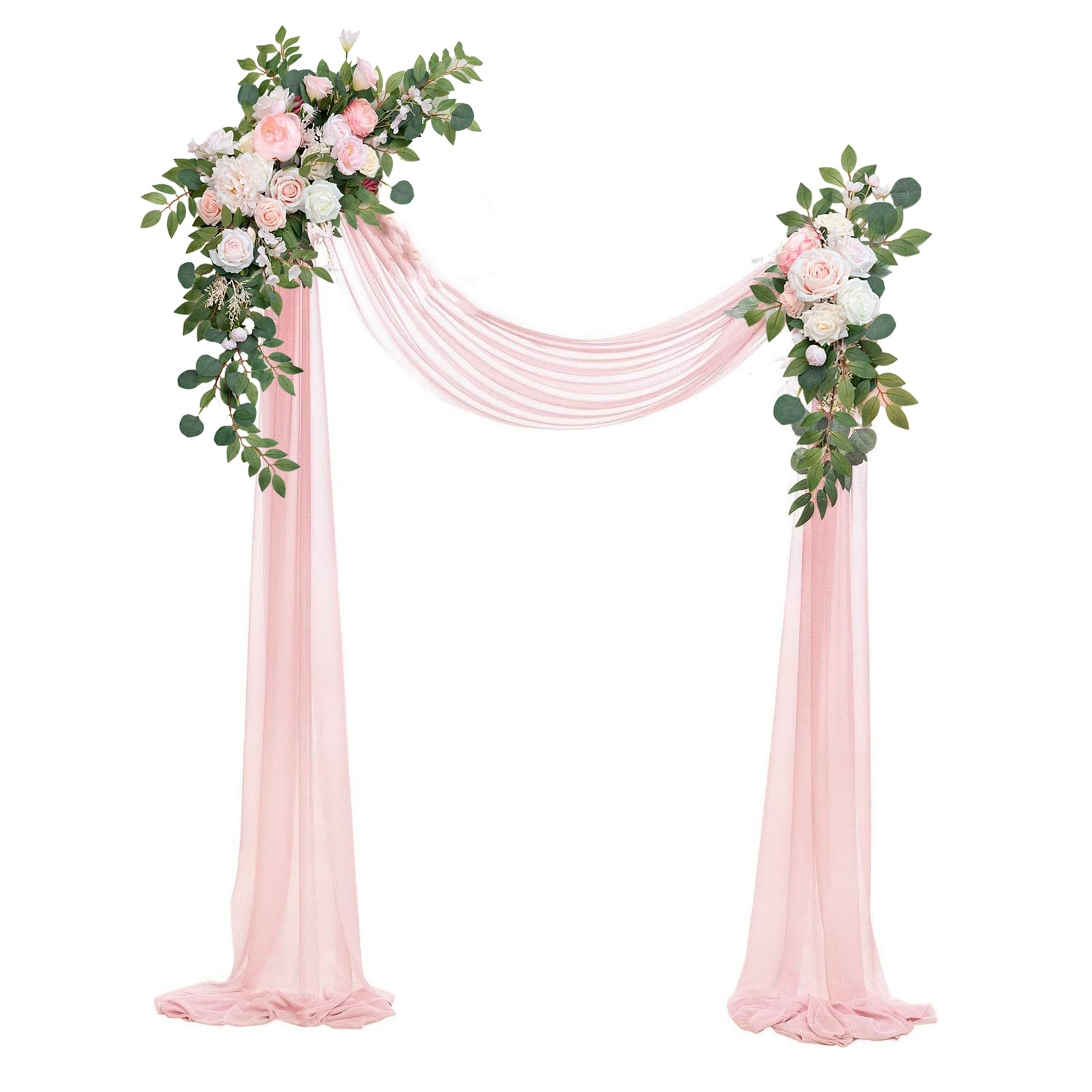 BEIJIALY Künstlicher Hochzeitsbogen, Blumen-Set, Hochzeitsbogen-Dekoration, 2 Künstliche Blumenbogen-Dekoration und 1 Transparenter Vorhang für die Hochzeitszeremonie, Blumen-Swag-Arrangement(Rosa)