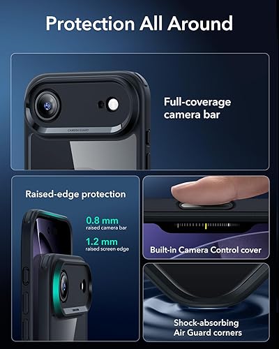 Vista 285 de ESR Funda para iPhone 15 Pro Max, compatible con MagSafe, de grado militar, negro transparente