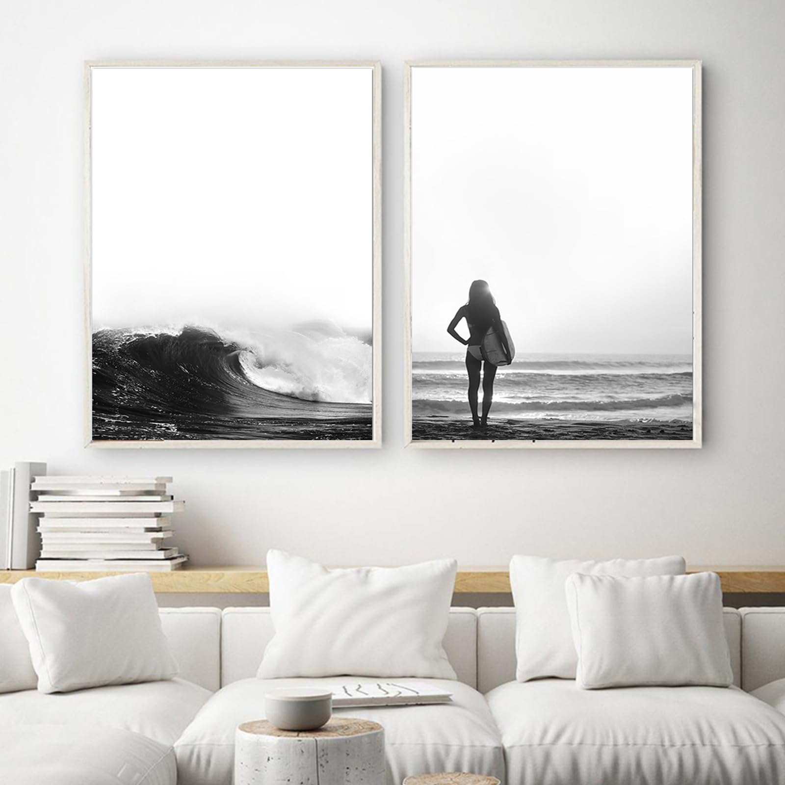 Herfair Juego de 2 cuadros para salón, paisaje en blanco y negro, pósteres para dormitorio, elegantes, sencillez, decoración de pared, sin marco (40 x 50 cm)