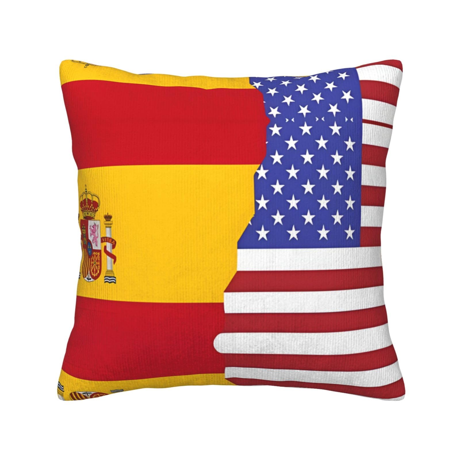 HGIUYDRD American Spain Flag Print Corduroy Throw Pillow with Invisible Zipper Closure for Living Room, Couch and Bed