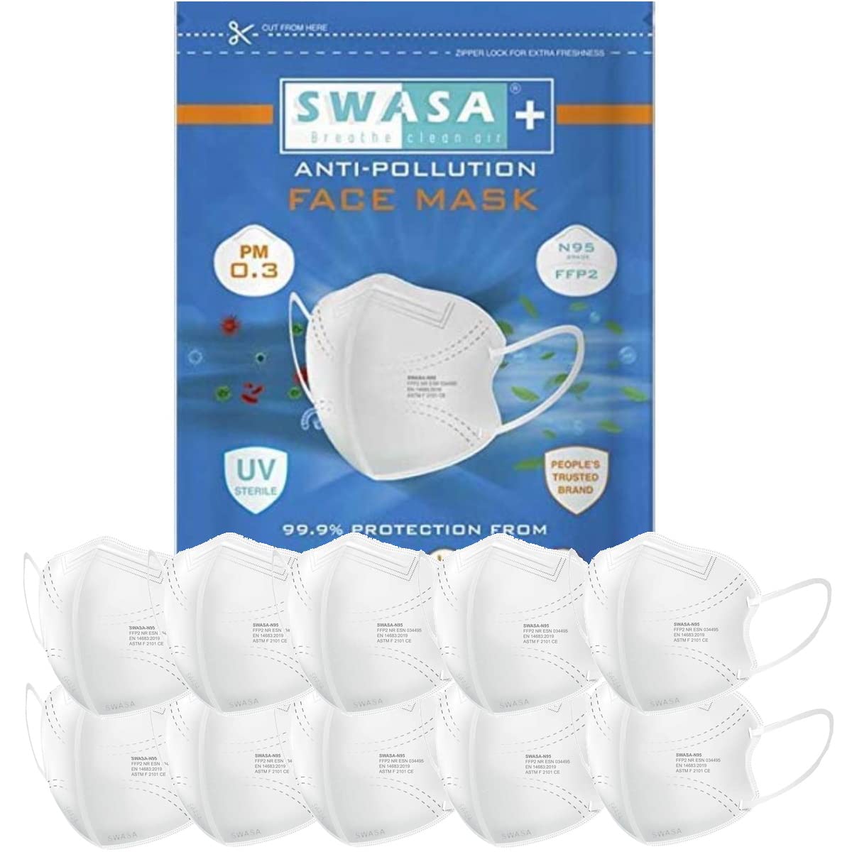 - Polypropylene Plus Pm0.3 Ffp2 Certified Reusable N95 Face Mask For Unisex (White, Pack Of 10)