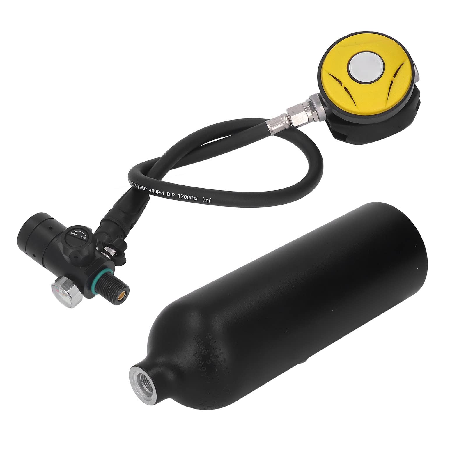 RiToEasysports Ensemble de Cylindre à Oxygène 1L, Kit de Plongée en Alliage en Aluminium avec Soupape de Décharge de Pression de L'instrument Lumineux pour L'extérieur