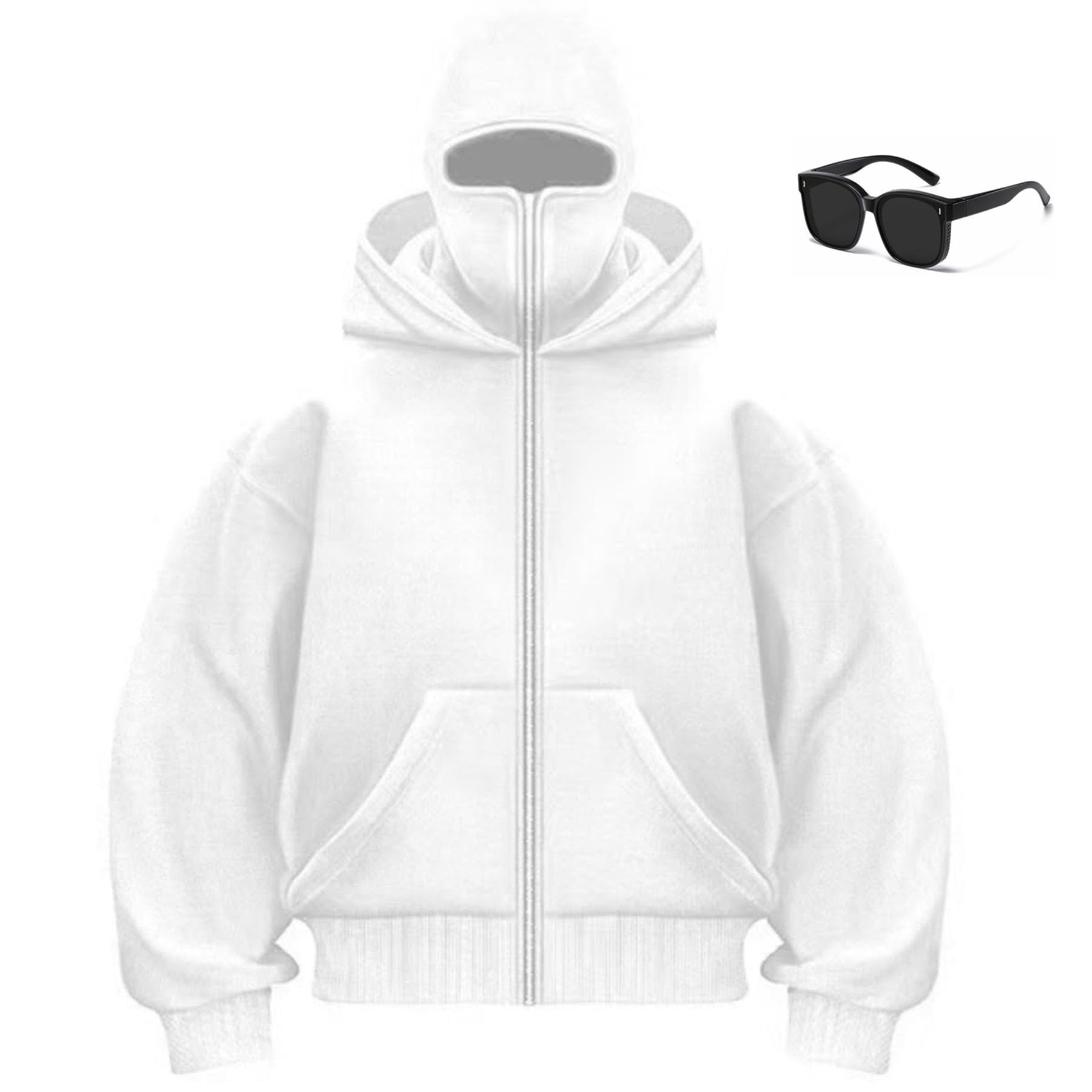 moytarcp Balaclava Hoodie with Built in Balaclavaand Mask - Cool Men Double Hooded Jacket Wind-Resistant Hoodies (White,3XL)