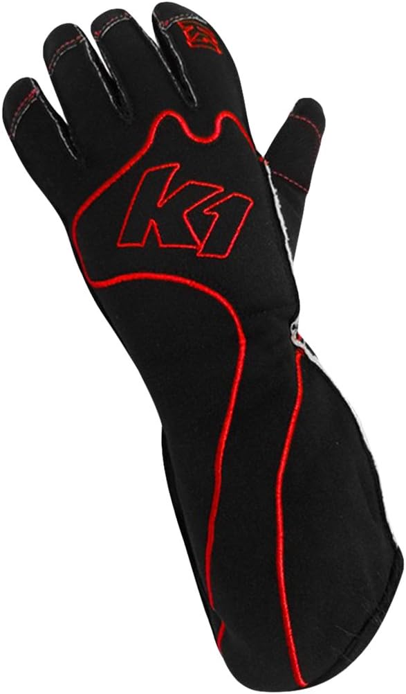 K1 Race Gear RS1 Reverse Stitch Kart Racing Gloves (Red/Black, Large)