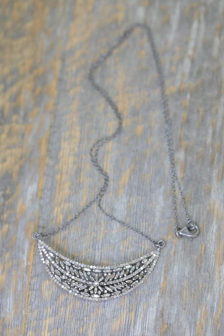 Large Baguette Diamond Moon Necklace- Genuine Diamond Crescent Moon Pendant- Women's Fine Jewelry- April Birthstone- Gift Idea - Image 8