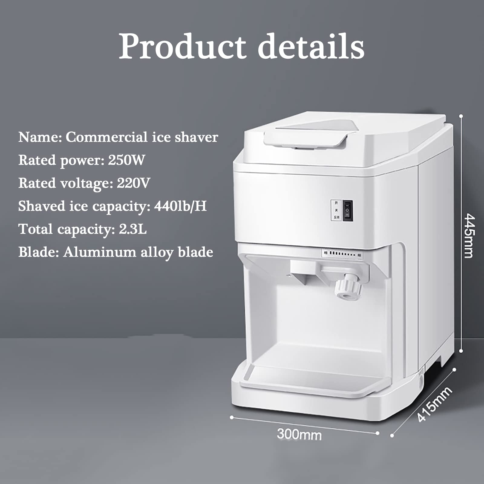 Afeitadora de Hielo Comercial, máquina eléctrica para Hacer Hielo, trituradora de Hielo, máquina de Batidos, finura de Hielo Ajustable, 440 LB/H 250 W