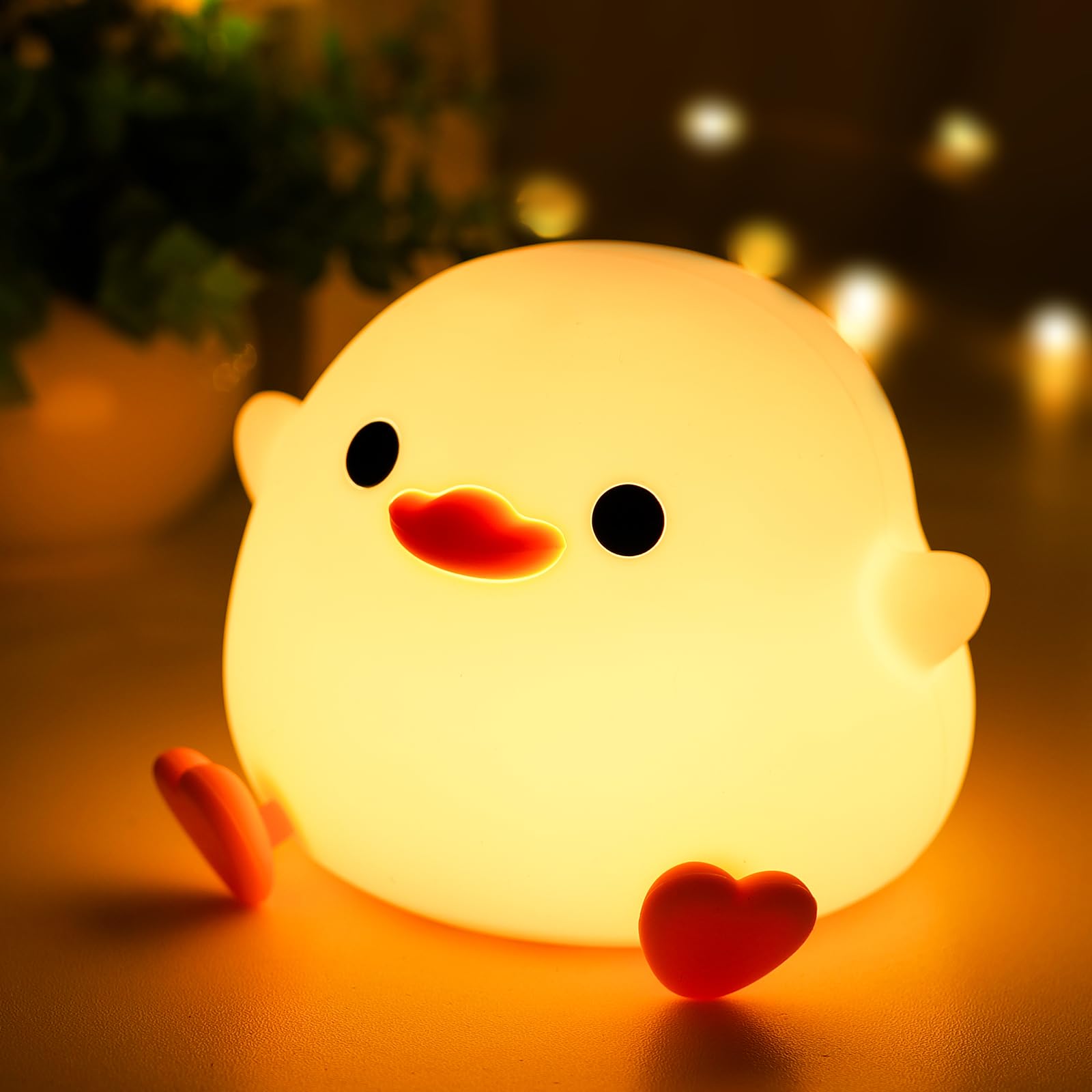 LED Cute Duck Night Light Nursery Nightlight Lamp Rechargeable Squishy Silicone Bedside Lamp with Tap Control, Christmas Gift