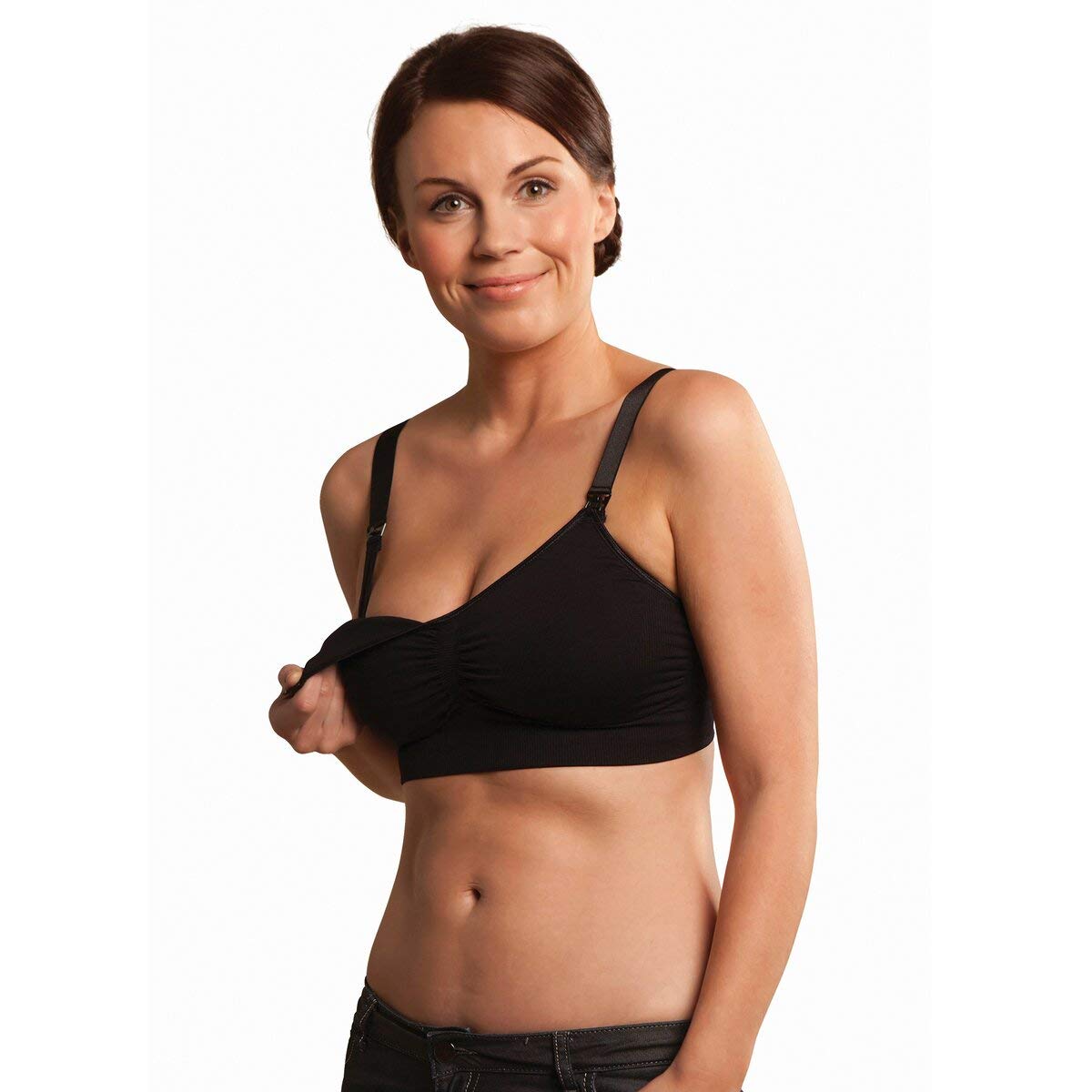 Carriwell Women's Nero Padded Nursing Bra, Seamless Nursing And Maternity Bra, Wide Straps, Removable Cups[Black][Medium]
