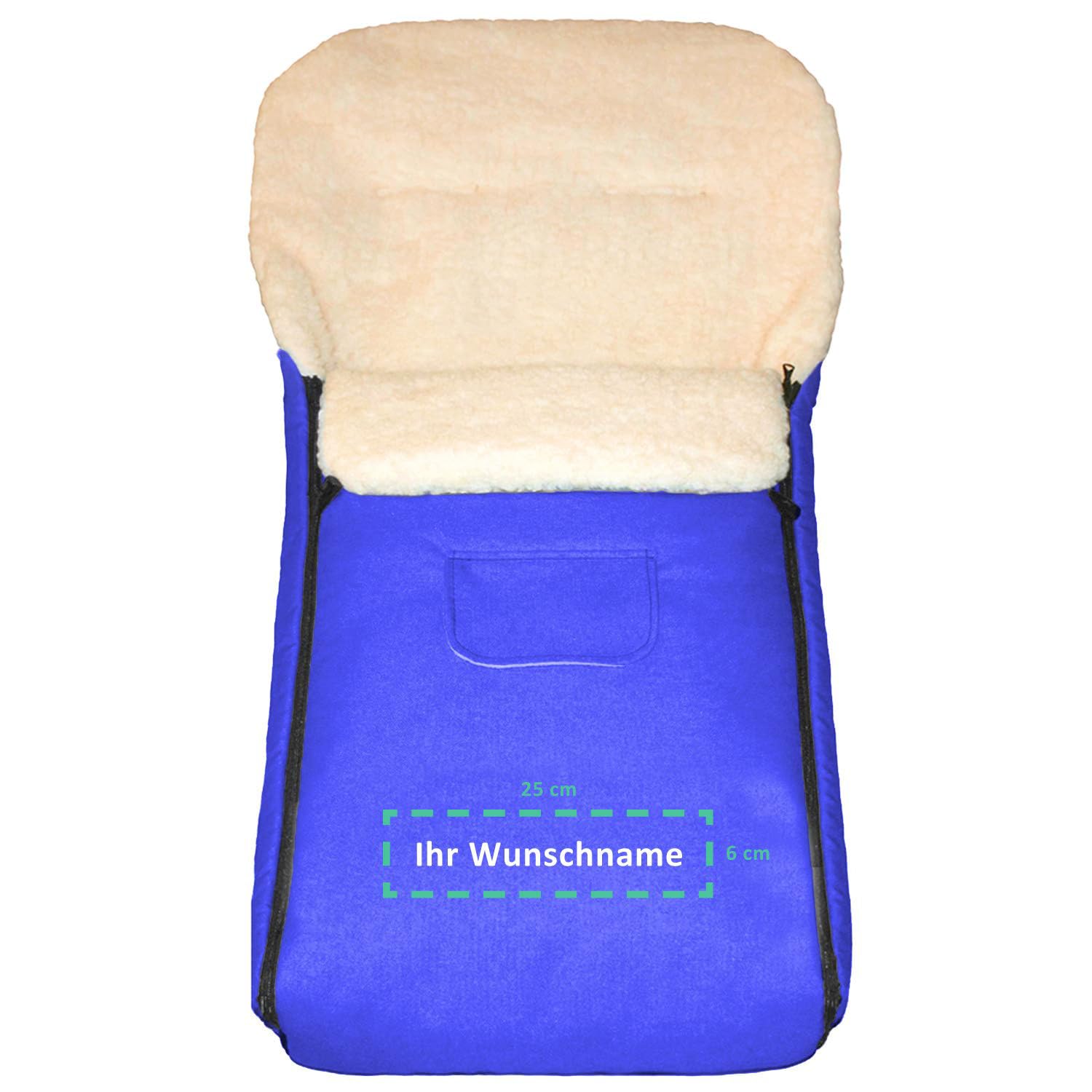 Baby-Joy Fußsack KAI 105 cm filzfrei aus Lammwolle und Polyester, personalisiert mit Name, für Buggy, Kinderwagen und Schlitten, Thermofußsack, Super-Wash | Farbe: 04 Blau