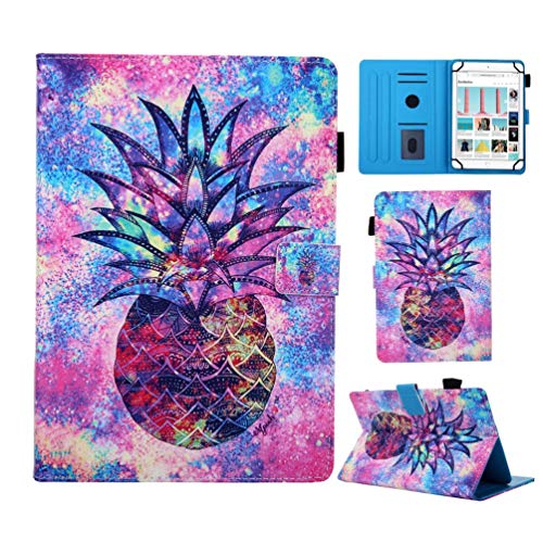 AIFILLE 10 inch Tablet Wallet Case for Girls Ladies with Colorful Glitter Pineapple Pattern Flip Stand Book Style Durable PU Leather Back Cover for All Universal 10 inch Tablets (9.5" - 10.5")