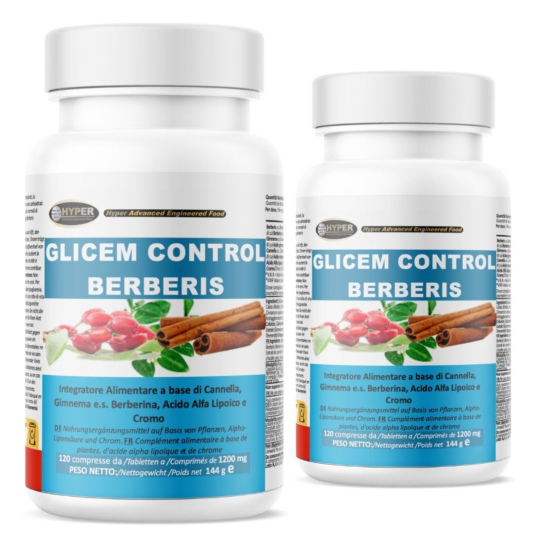 Hyper Glicem Control Berberis 120 Comprimés - Complement Alimentaire pour la Glycemie avec Berberine, Gymnema, Cannelle, Acide Alpha-Lipoïque et Picolinate de Chrome - Métabolisme des Glucides
