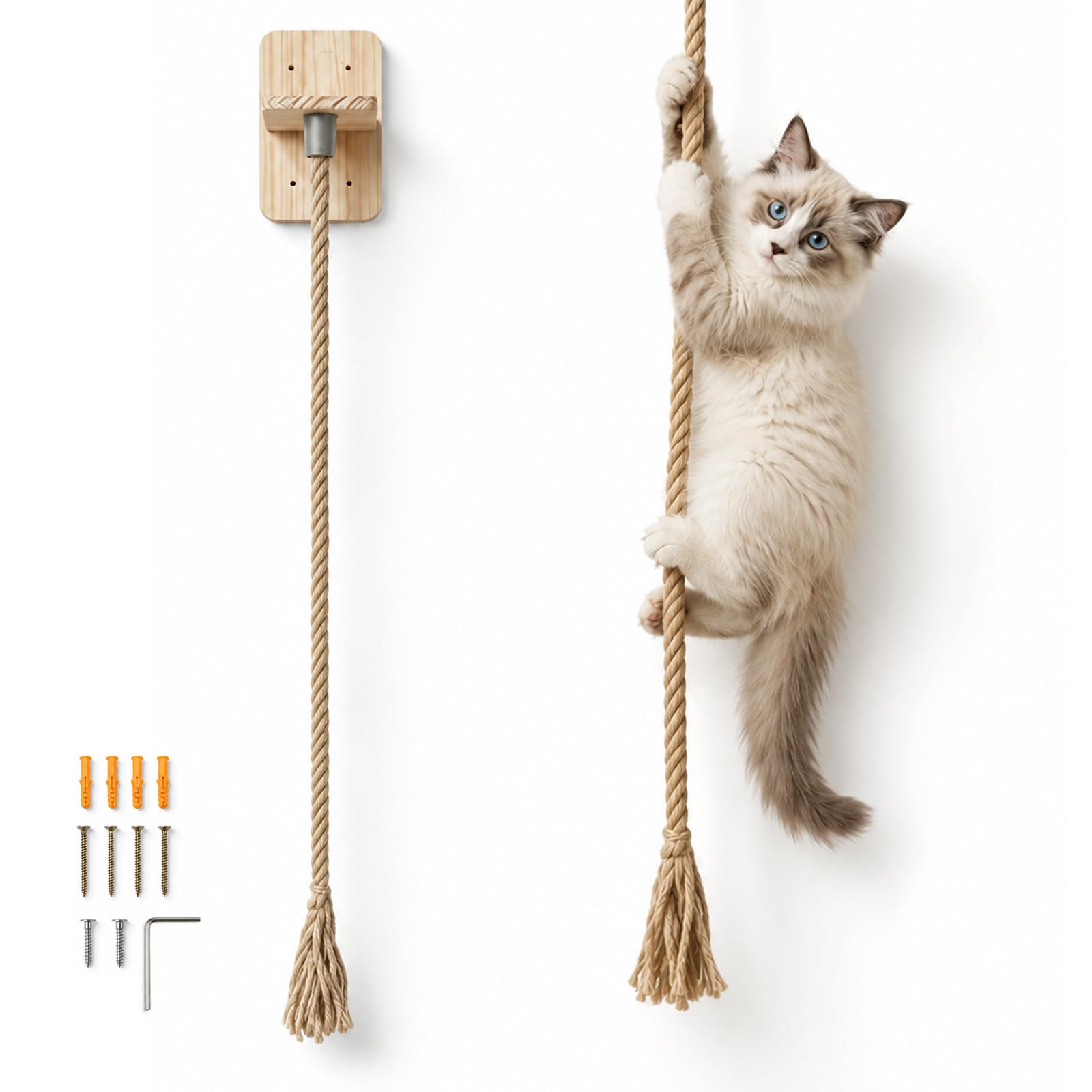 Cat Climbing Rope,Natural Cat Wall-Mounted Hemp Rope Ladder Climbing(1.5M)