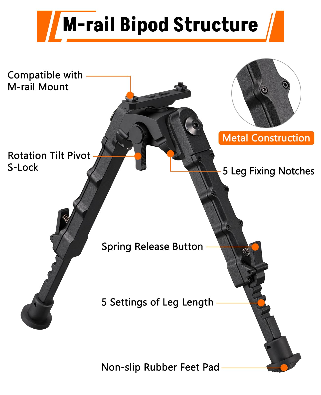 Snapklik.com : 7.5-9 Inches Rifle Bipod For M-Rail Bipods For Rifles ...