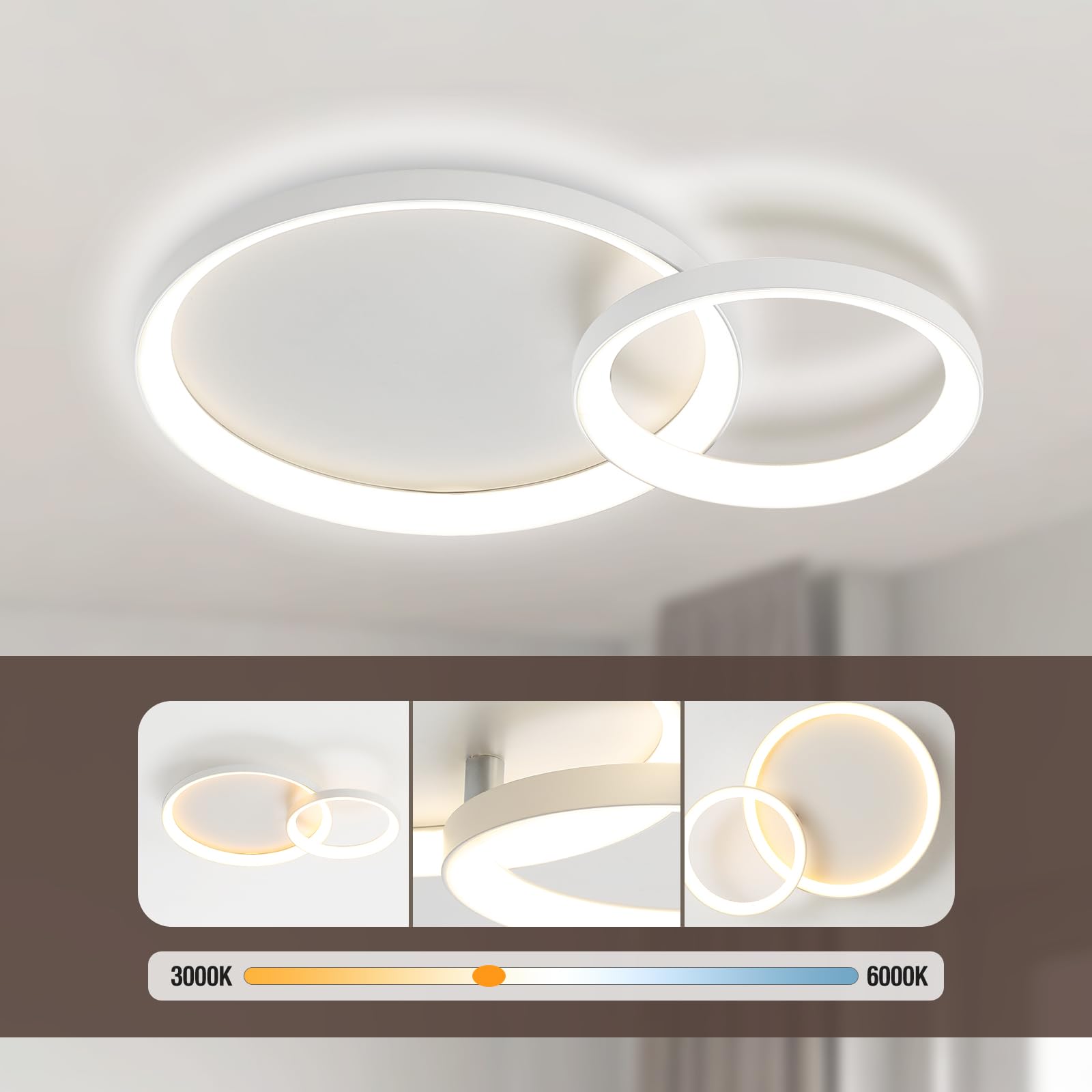 Nowoczesna lampa sufitowa LED, 28W/57cm Okólnik Lampa sufitowa do salon, 3000k-6000k, wielofunkcyjne, Geometryczne oświetlenie sufitowe z pilotem＆APP
