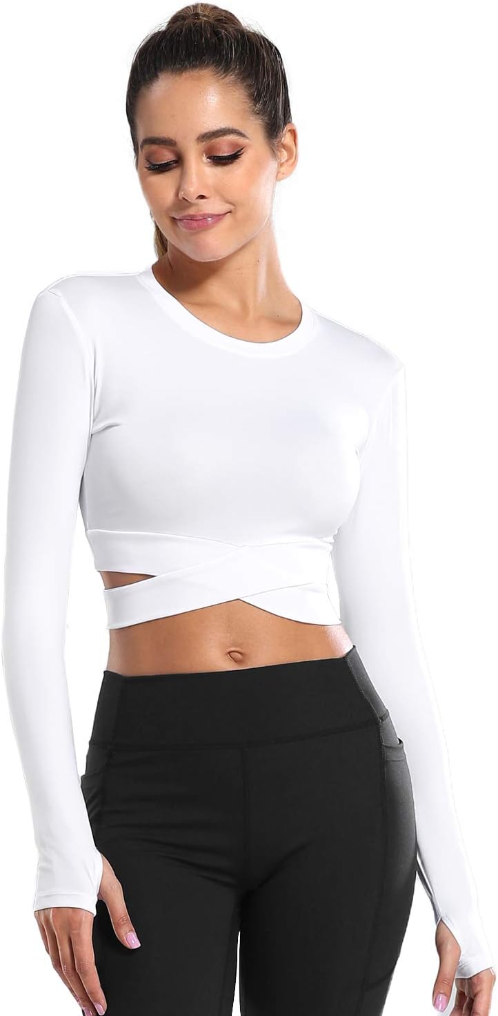 Short Sleeve Crop Tops for Women Tummy Cross Fitted Yoga Running Shirts Gym Workout Cropped Tank Tops