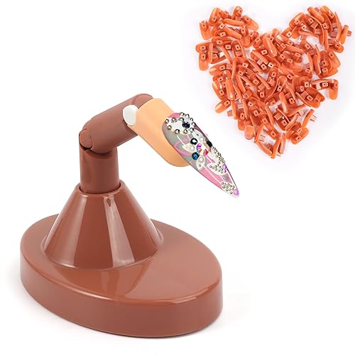 Dedo de práctica para uñas acrílicas, dedos de maniquí falsos ajustables con una base de dedo acrílica y 100 puntas de uñas marrones, uñas postizas