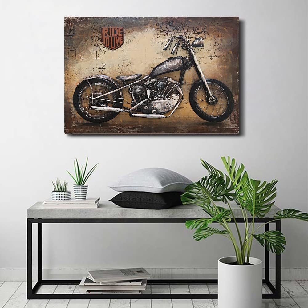 Motorcycle Metal Wall Art Primo Mixed Media Hand Painted 3D Wall Sculpture By Think Bronze Handcrafted Art Deal