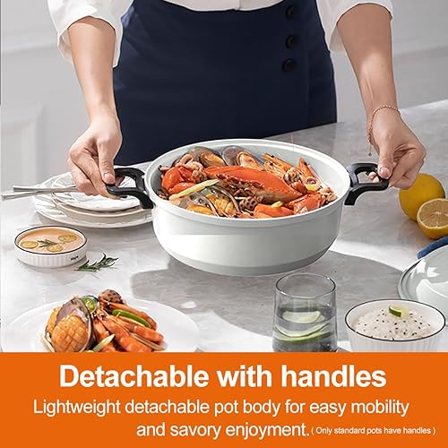 Miniatura 7 de Joydeem Olla eléctrica 2 en 1, olla Shabu Shabu con dos ollas extraíbles, listado UL, revestimiento antiadherente de cerámica, 1400W, JD-HG3706W