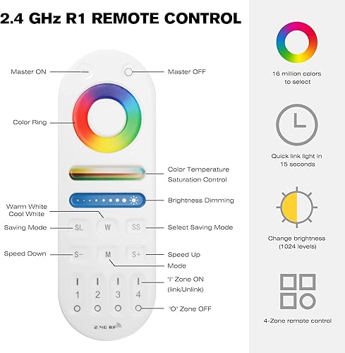Miniatura 4 de HUSUKU Kit de controlador LED RGB CCT serie RS (R1+S1), 12-24V 180W-360W, control remoto inalámbrico RF  controlador WiFi 5 en 1 compatible con
