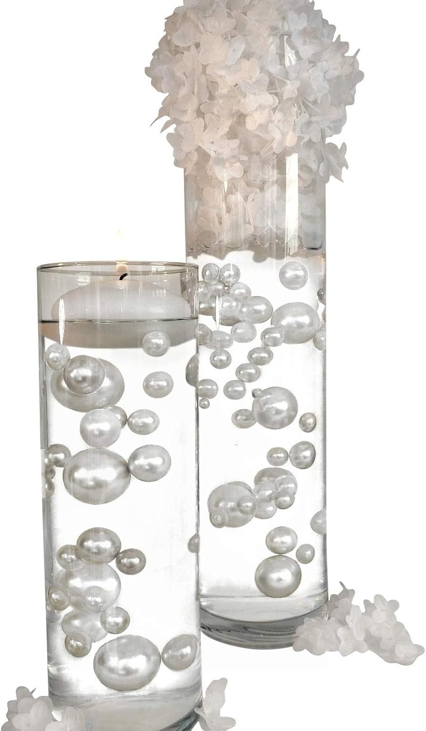 Vase Pearlfection 150 Floating White Pearls- Large Sizes- Fills 2 Gallons for Your Vases- with Pre-Measured Prep Bags for Best Results!