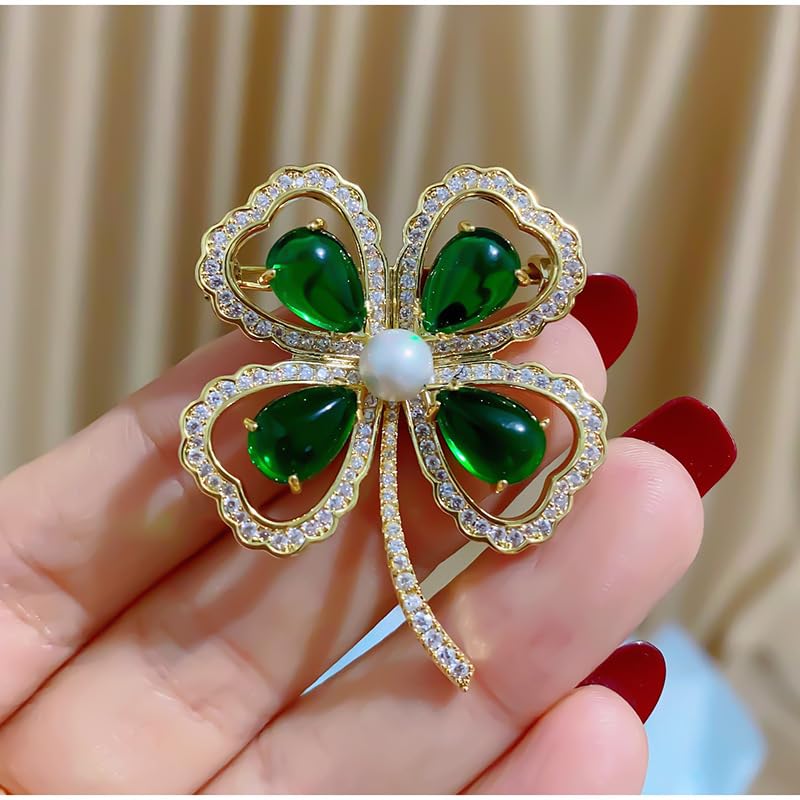 Image of Rhinestone Leaf Brooch Pins - Crystal & Gold-plated Lapel Pin Jewelry for Women - Birthday Gift for Wife or Friends