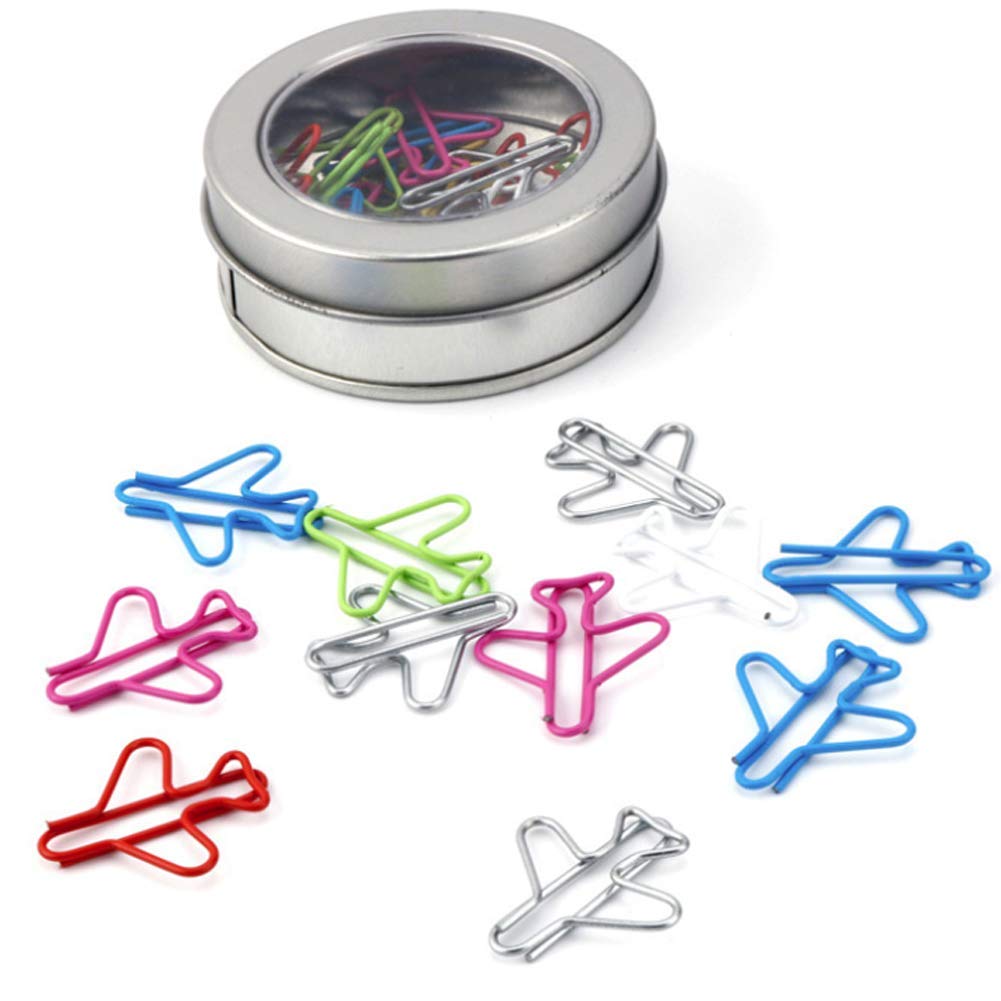 24 Pcs Assorted Color Airplane Shaped Paper Clips Paper Clamp with Storage Box for Bookmark Office Clips and Document Organizing Supplies