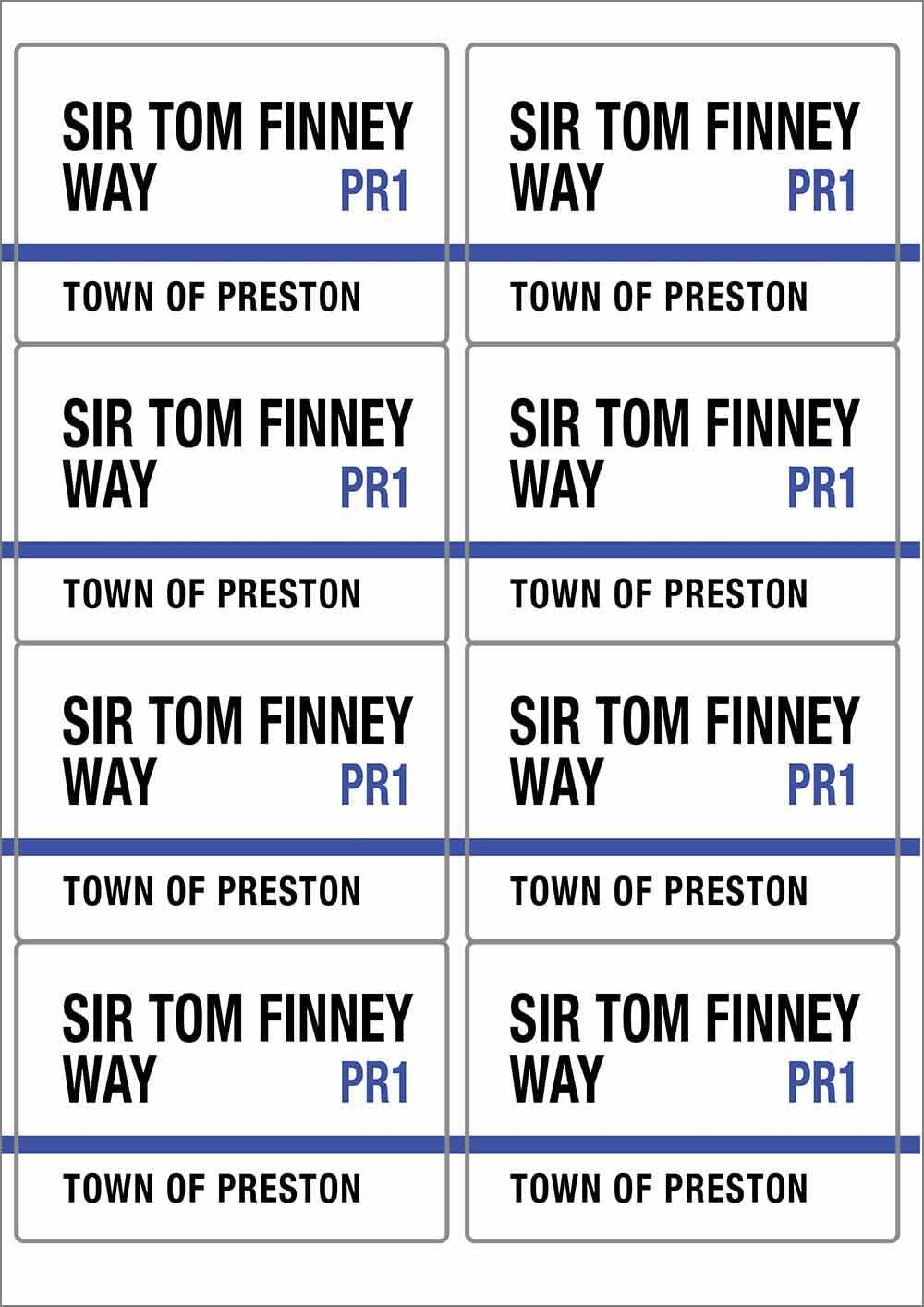 Ozorath Multicolor Sir Tom Finney Way Pr1 Preston Road Sign Rectangular Matt Paper Stickers A4 Sheet Of 8 (Each Sticker Is 99Mm X 68Mm)