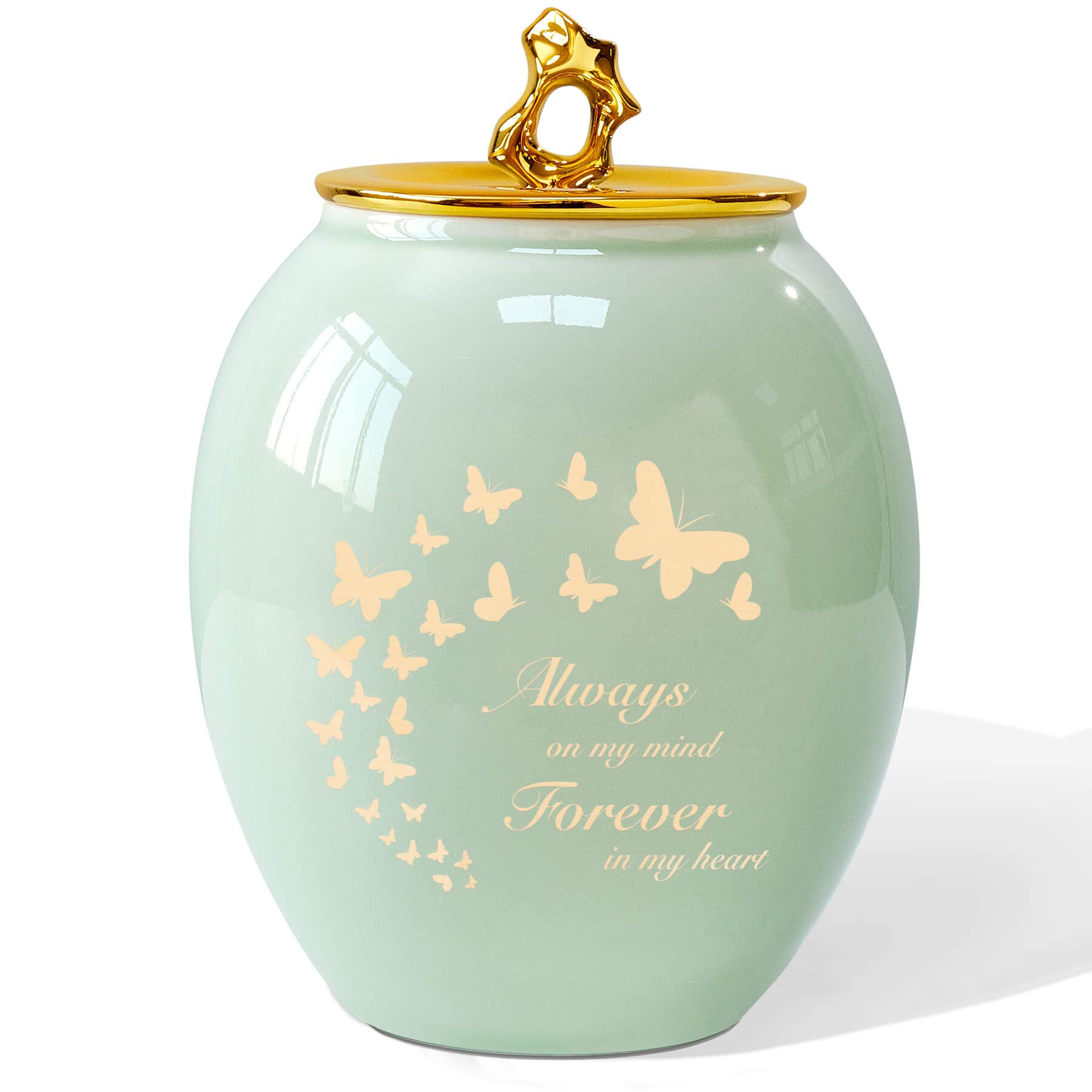 LINES ARTE Medium Butterfly Urn for Adult Human Ashes Female Male,Green Ceramics Decorative Urns for Human Ashes Women/Mom/Mother