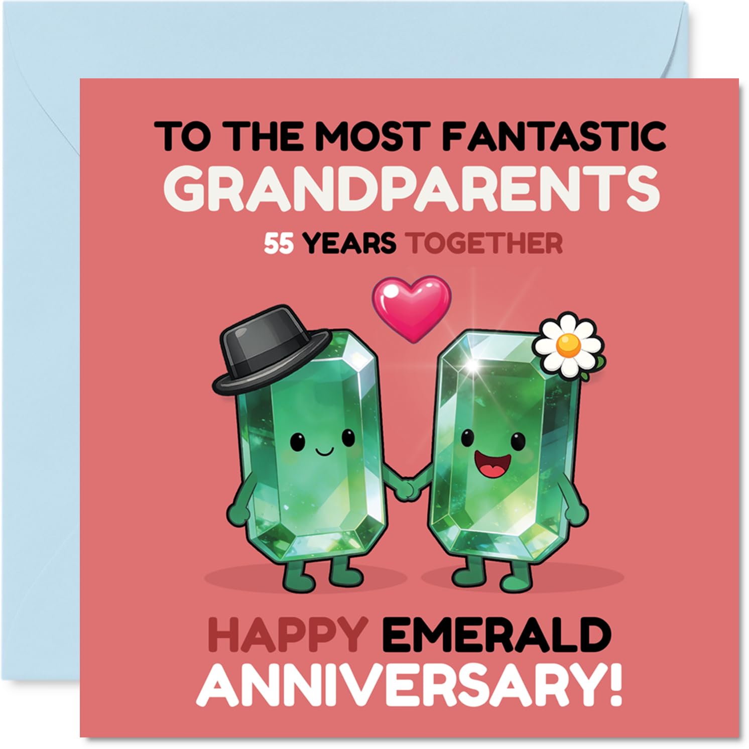 Milestone 55th Anniversary Card for Grandparents - Emerald Giggles for 55 Years - Cheery Gemstone Duo Design - 145mm Square, Envelope Included