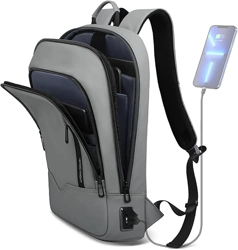 Miniatura 13 de Mochila hk para Hombres, Mochila delgada de negocios con cargador USB, computadora ligera, antirrobo, para viajes, Azul oscuro, 17,3 pulg., Diario