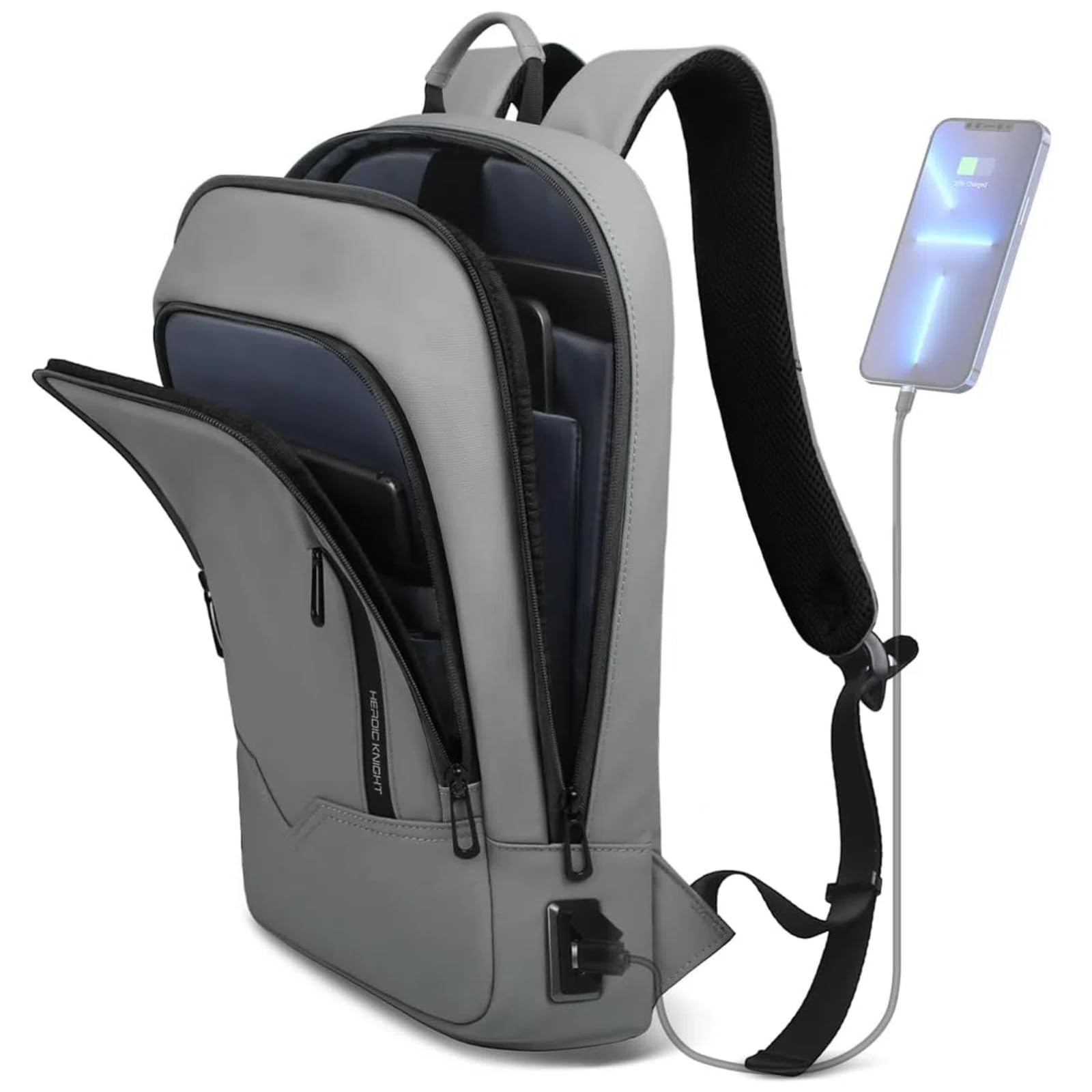 hk Backpack for Men Business Slim Backpack with USB Charger Computer Lightweight Anti-theft Travel (Grey, 17.3 Inch)